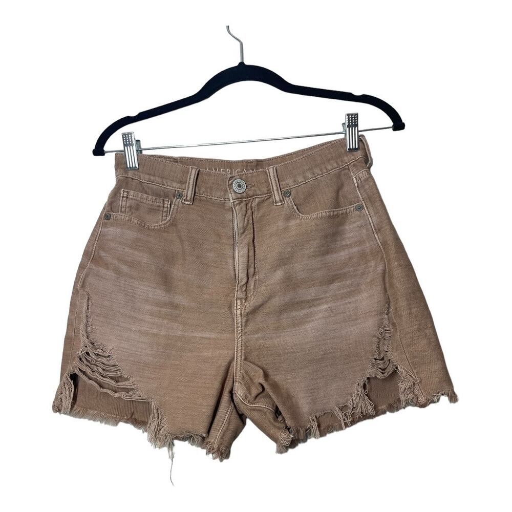 American Eagle Highest Rise Mom Shorts Tan 4 Womens Destressed Destroyed 3"